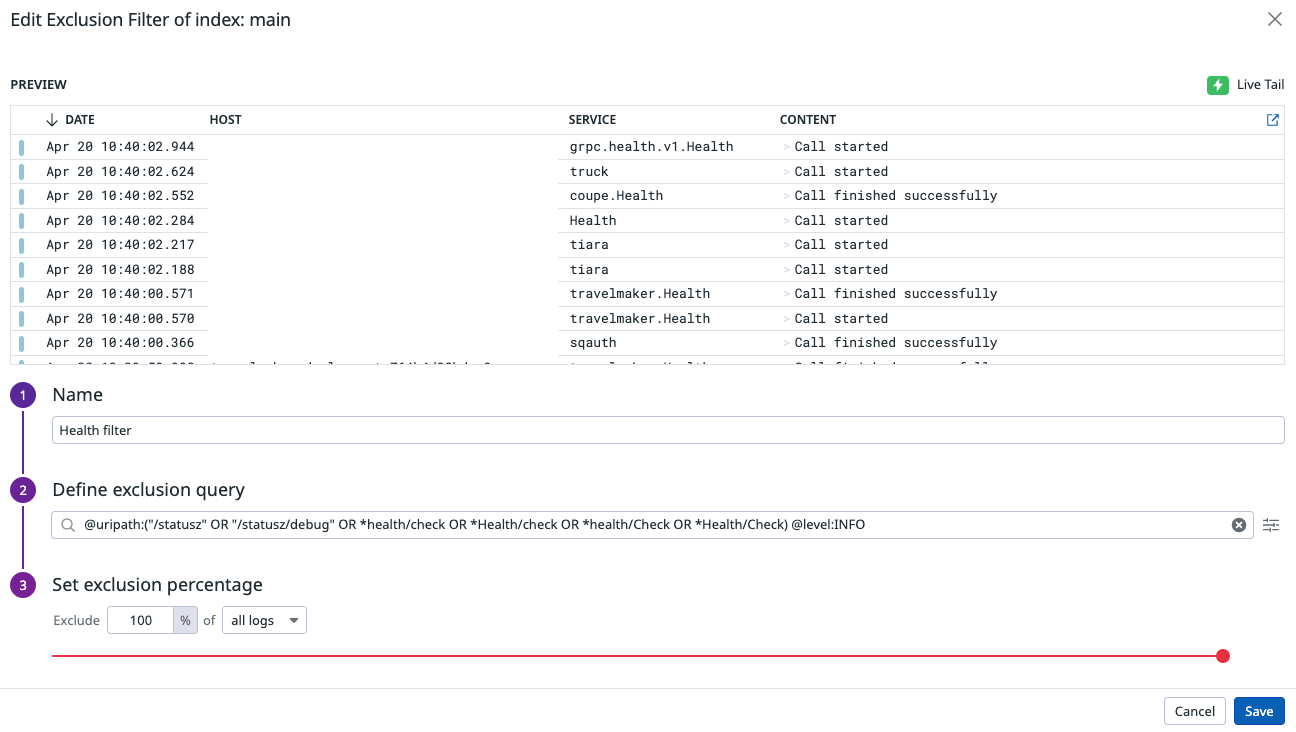 Log Exclusion Filter